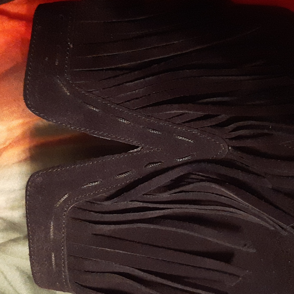 Bella-Visit black boots Tex-Italy black leather suede fringe booties size 10 N - Picture 7 of 7